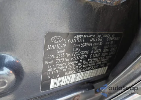 2005 Hyundai Santa Fe Gls from USA, damaged, VIN KM8SC73DX5U958307